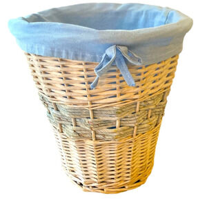 Trash Basket Woven Wicker Basket Blue Liner Small Space Decor Dorm Life